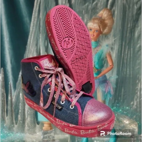 Barbie Heelys Size 7 Girls Pink and Denim Sneakers - Picture 4 of 7